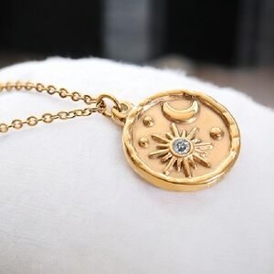 🆕️18K Gold Plated Sun Moon Necklace Celestial Pendant Stainless Steel Medallion